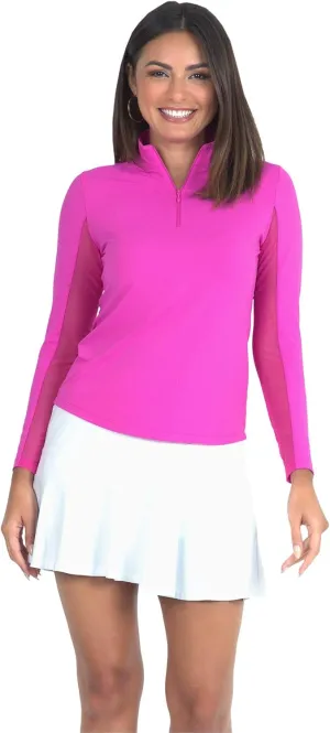 IBKUL Women's Solid Long Sleeve 1/4-zip Mock Neck Shirt