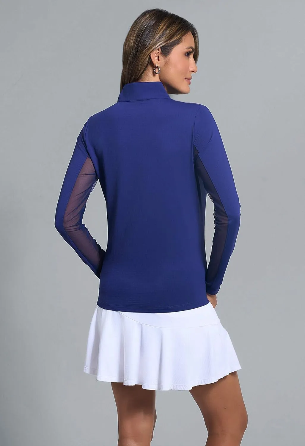 IBKUL Women's Solid Long Sleeve 1/4-zip Mock Neck Shirt
