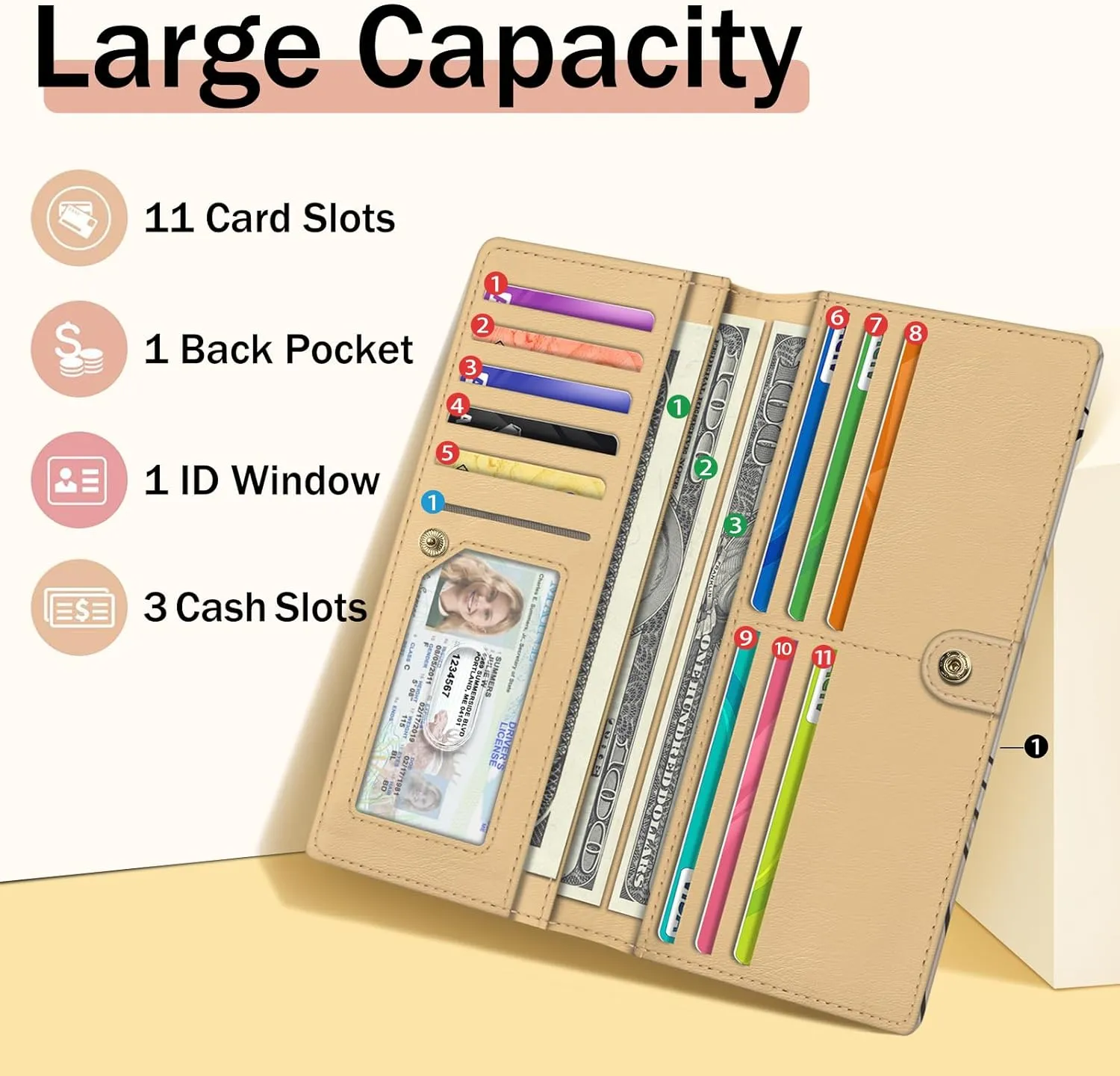 Immaturus Abstract Art Leaf Womens Wallet, Slim Thin RFID Blocking Card Wallets, Bifold PU Leather Credit Card Holder Organizer, Cash Clutch Long Billfold with Zipper Coin Pocket Ladies Girls Gift