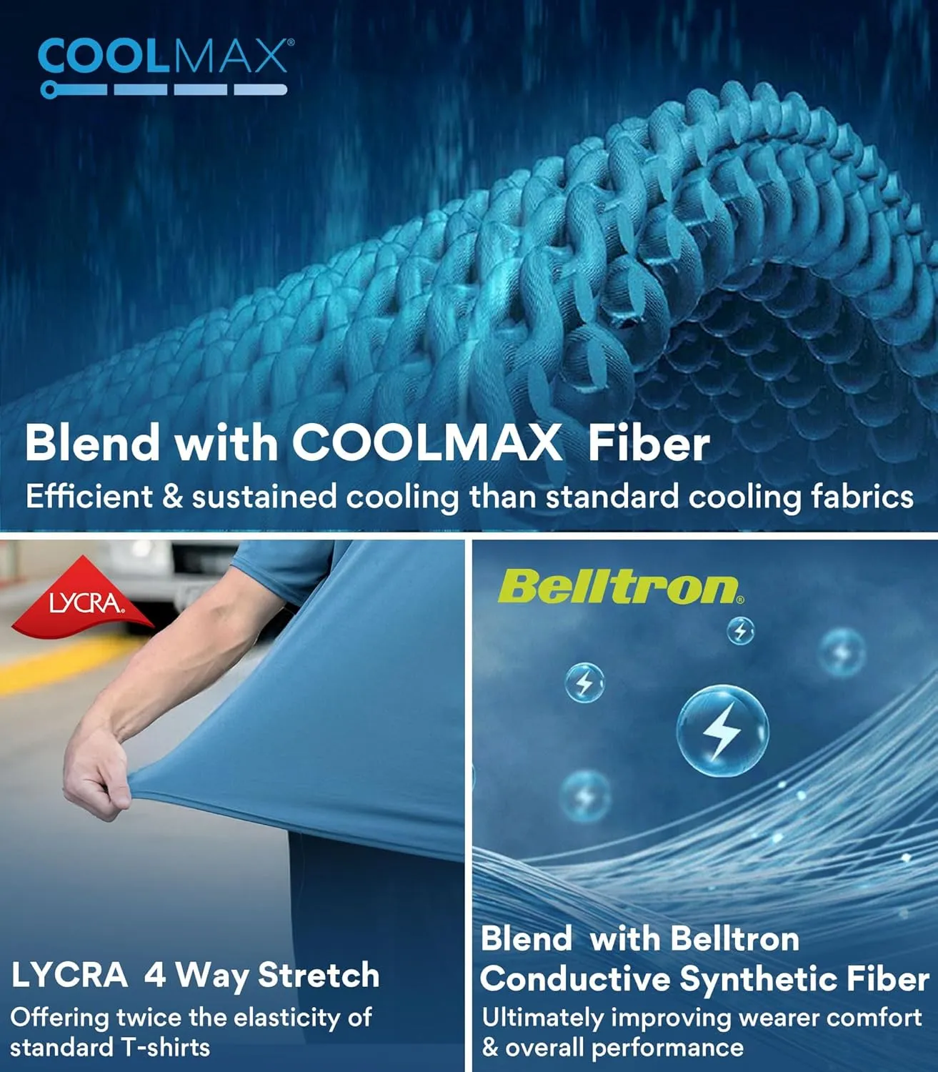 Instant Cooling Workout Shirt Coolmax Moisture Wicking Crew Neck Men Summer Running Comfort Fit