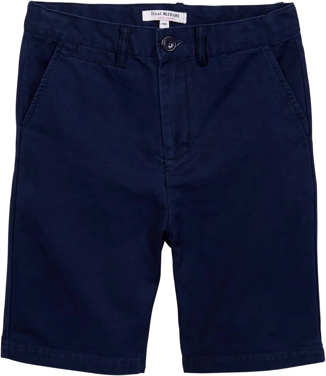 Isaac Mizrahi Boy's Slim Fit Flat Front Adjustable Waist 100% Cotton Shorts- Colors