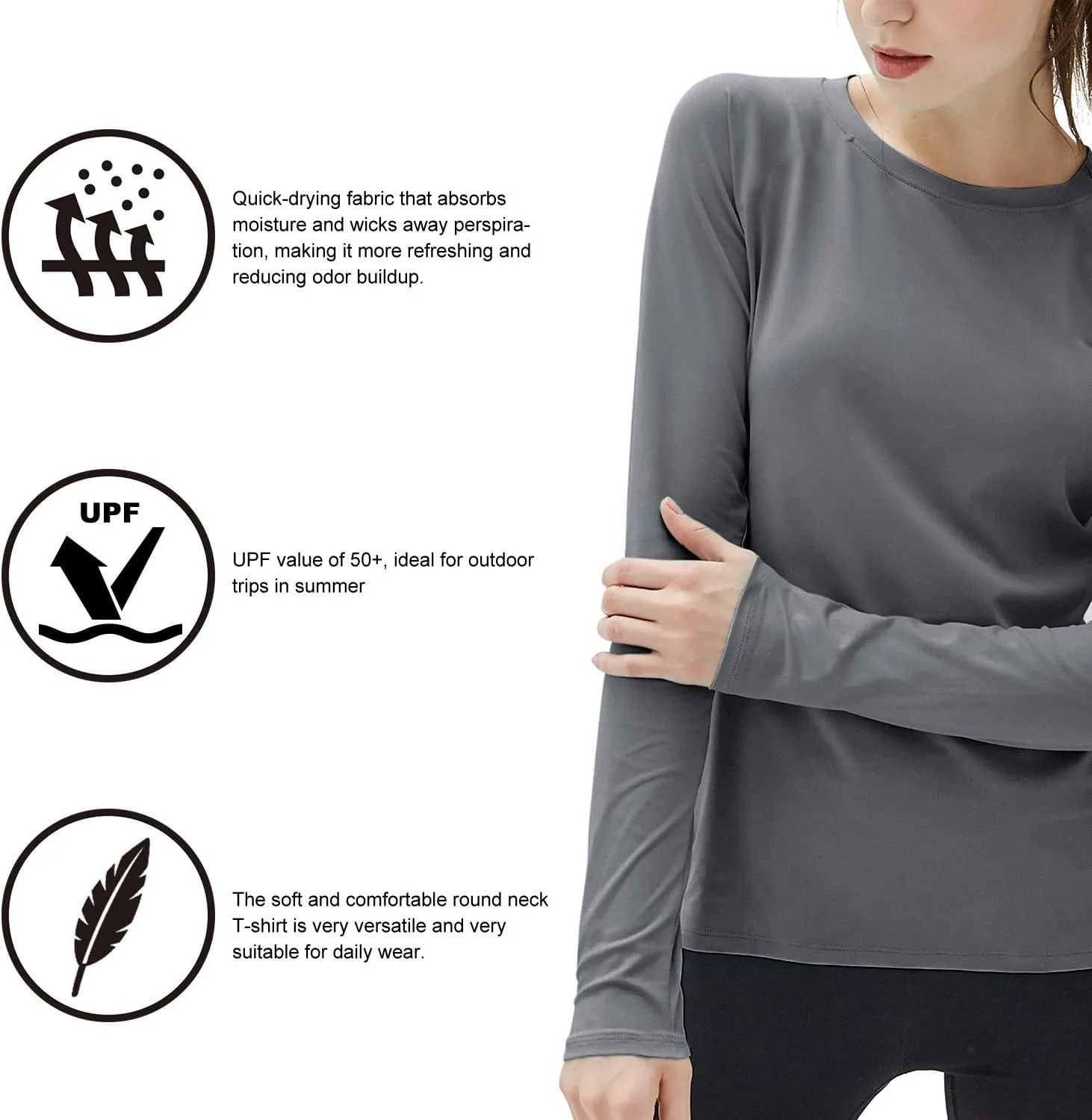 isnowood Women's Sun Protection Long Sleeve Shirts, UPF 50  UV Rash Guard Swim Shirt, Workout Hiking Running Athletic Tops