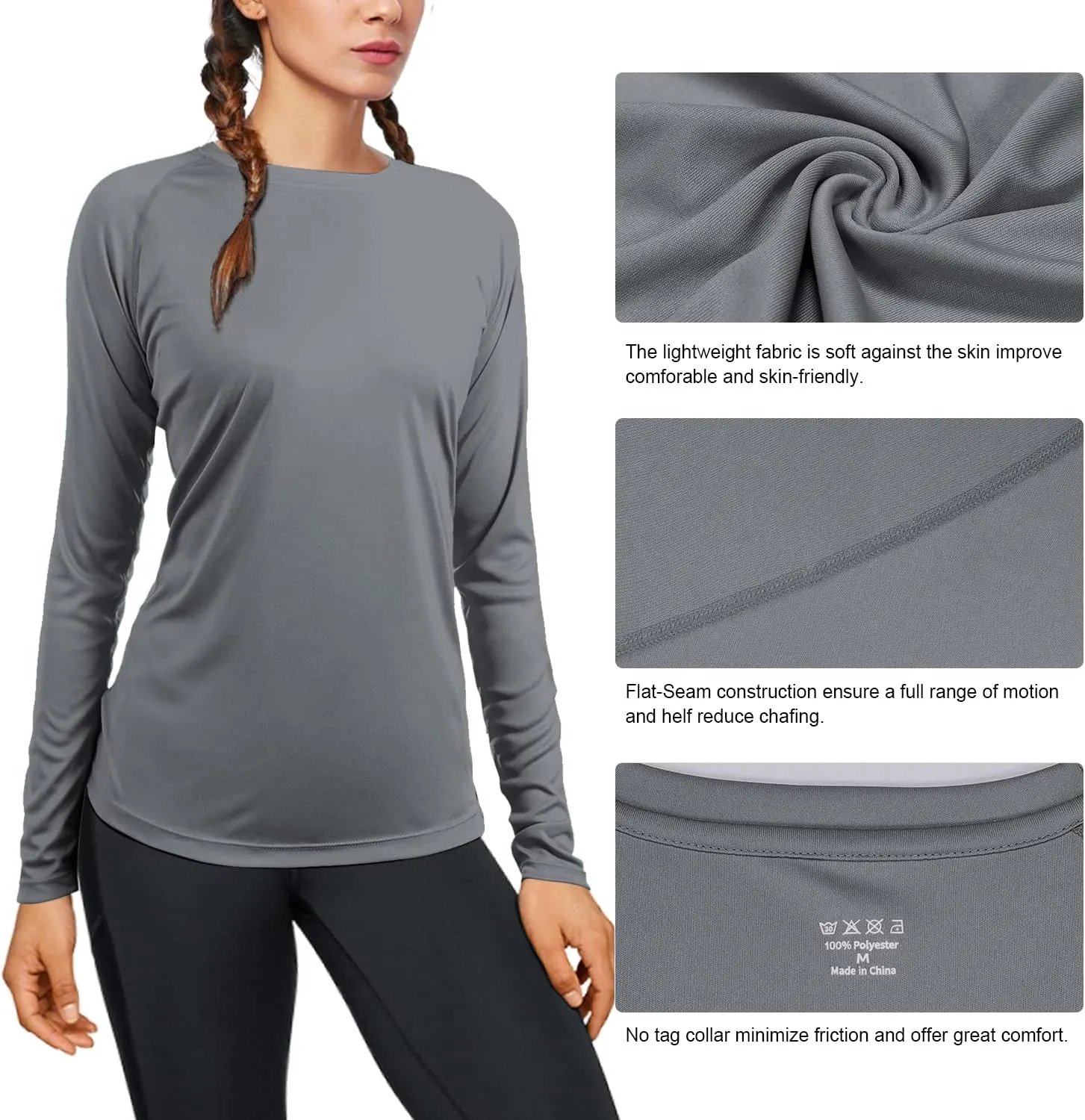 isnowood Women's Sun Protection Long Sleeve Shirts, UPF 50  UV Rash Guard Swim Shirt, Workout Hiking Running Athletic Tops