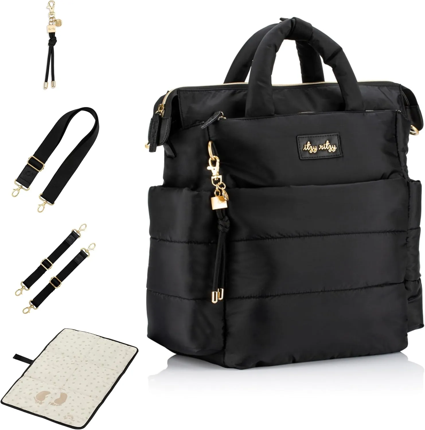 Itzy Ritzy Dream Convertible Diaper Bag Tote Backpack - Baby Diaper Bag with 14 Pockets, Changing Pad & More (Midnight Black)