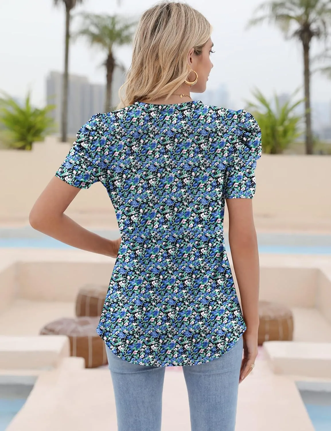 Ivicoer Puff Short Sleeve Shirt for Women Eyelet Tops Summer Crewneck Blouse Loose Fit S-XXL