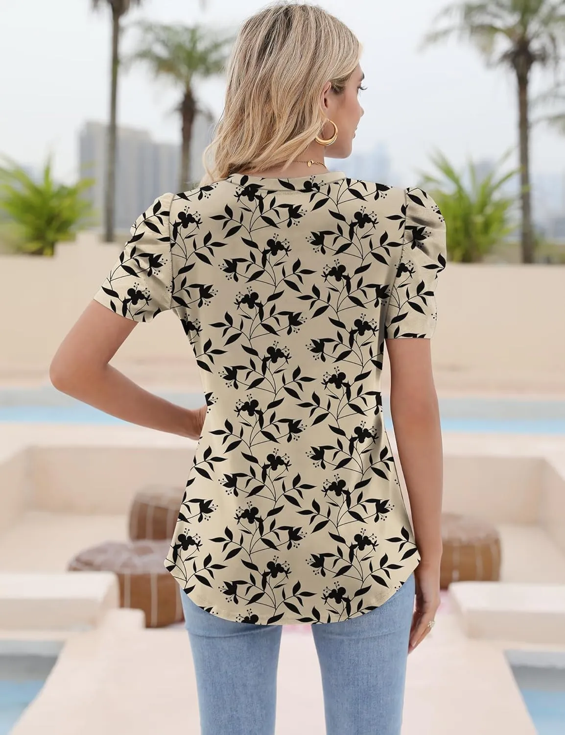 Ivicoer Puff Short Sleeve Shirt for Women Eyelet Tops Summer Crewneck Blouse Loose Fit S-XXL
