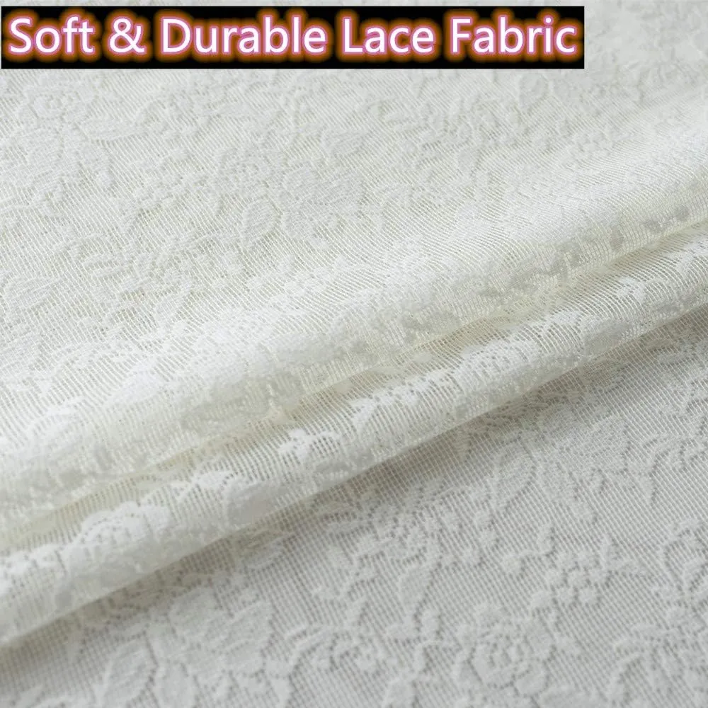 Ivory Rose Lace Semi Sheer Curtains Window Curtain Drapes for Bedroom - Rod Pocket Header Retro Style Vintage Lightweight Cream Lace Knitted Jacquard Window Curtains, Set of 2 Panels 84 Inchs Long