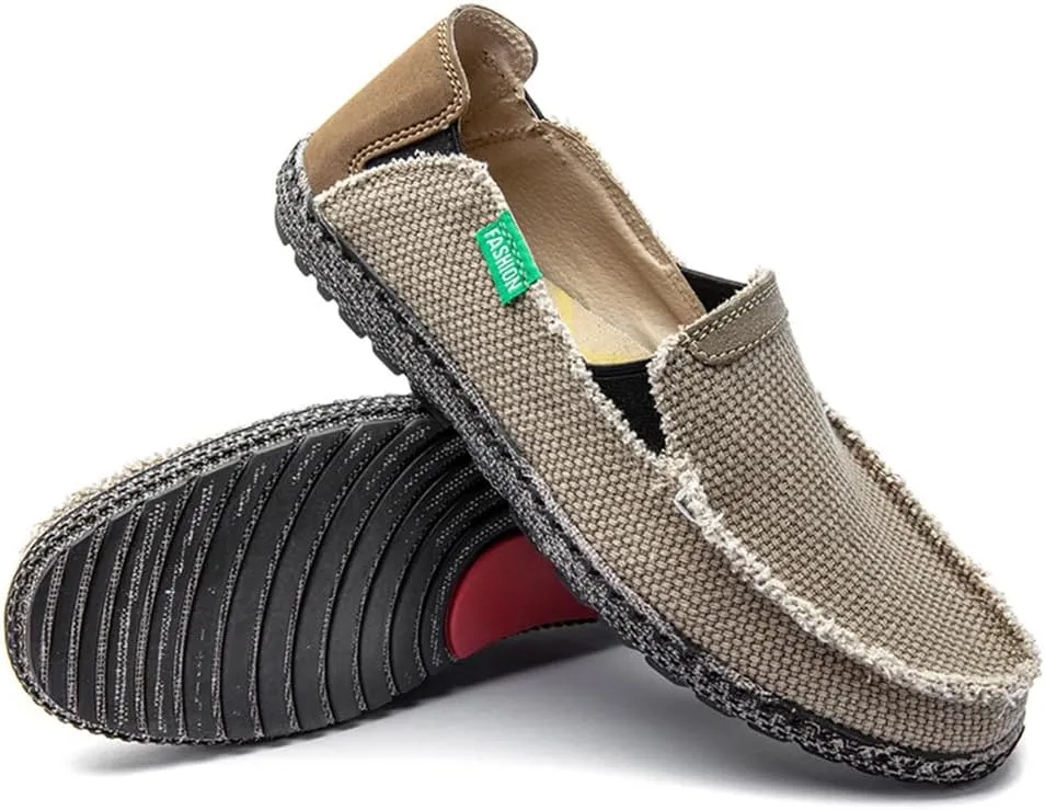 JAMONWU Men's Slip on Shoes Cloth Shoes Deck Shoes Canvas Leisure Vintage Casual Loafer Boat Shoes