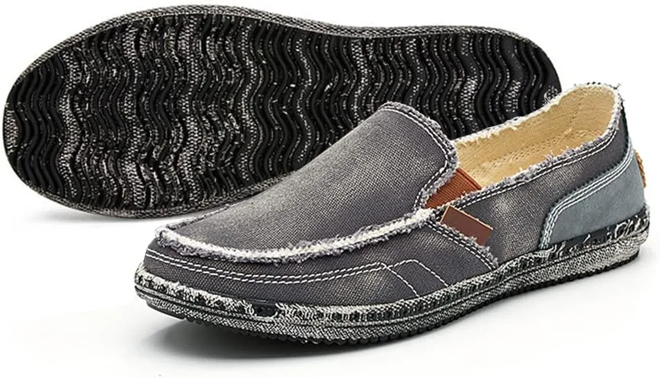 JAMONWU Men's Slip on Shoes Cloth Shoes Deck Shoes Canvas Leisure Vintage Casual Loafer Boat Shoes