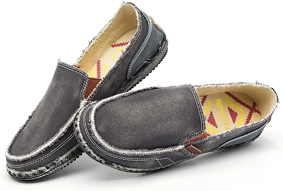 JAMONWU Men's Slip on Shoes Cloth Shoes Deck Shoes Canvas Leisure Vintage Casual Loafer Boat Shoes