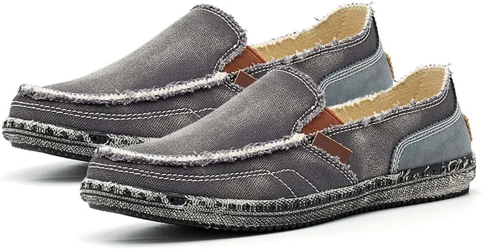 JAMONWU Men's Slip on Shoes Cloth Shoes Deck Shoes Canvas Leisure Vintage Casual Loafer Boat Shoes