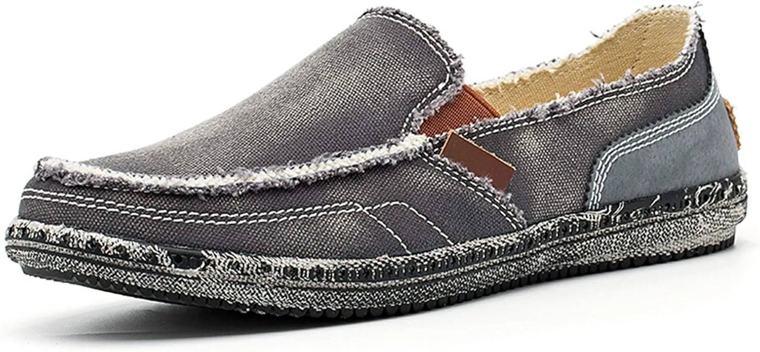 JAMONWU Men's Slip on Shoes Cloth Shoes Deck Shoes Canvas Leisure Vintage Casual Loafer Boat Shoes