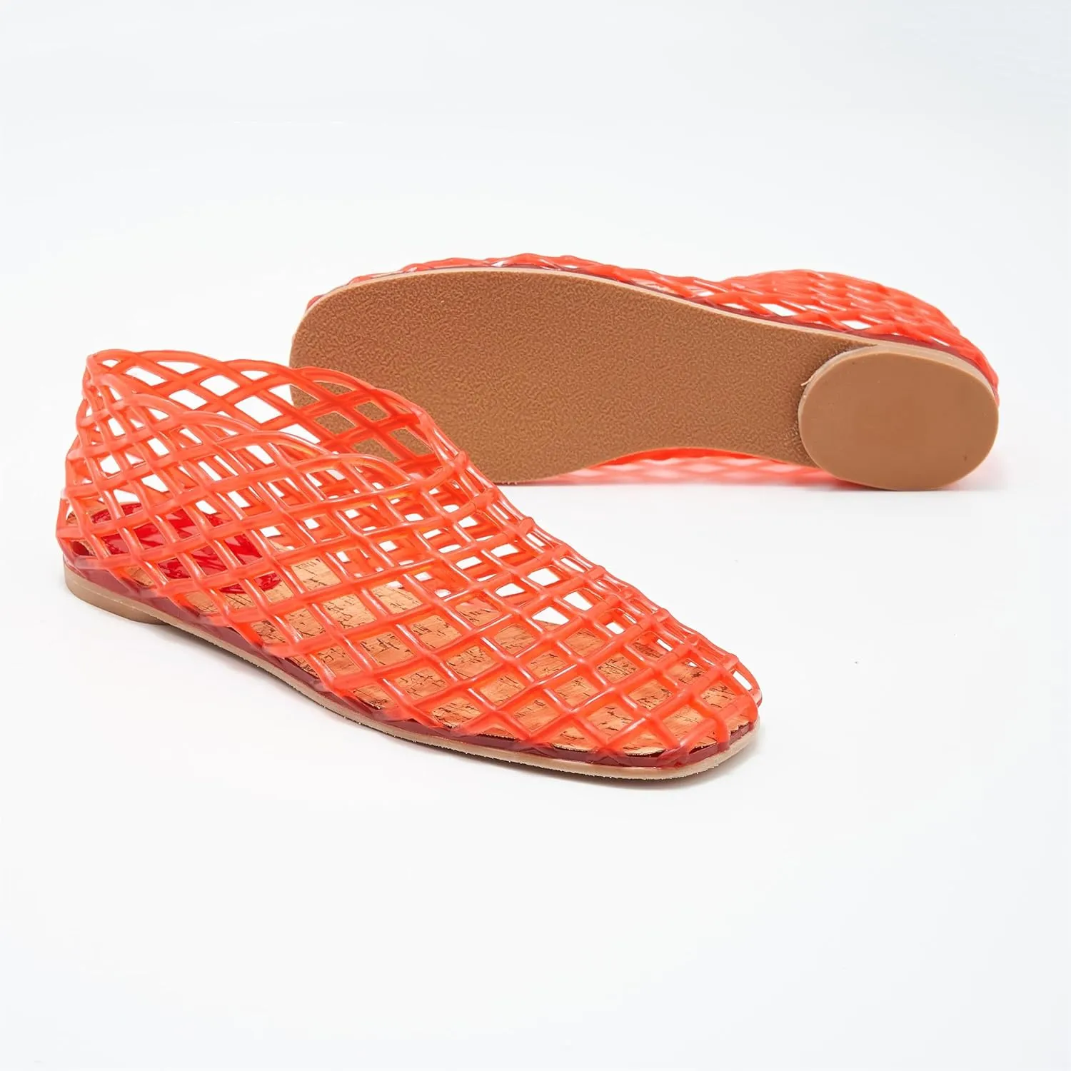 Jelly Mesh Ballet Flats for Women Clear Hollow Shoes Summer Beach Slip-on Ballerina PVC Jellies Shoes