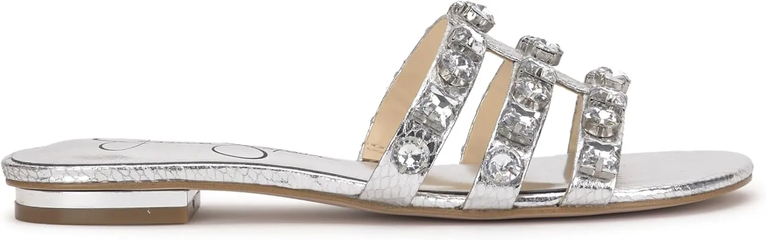 Jessica Simpson Womens Detta Rhinestone Slip On Slide Sandals