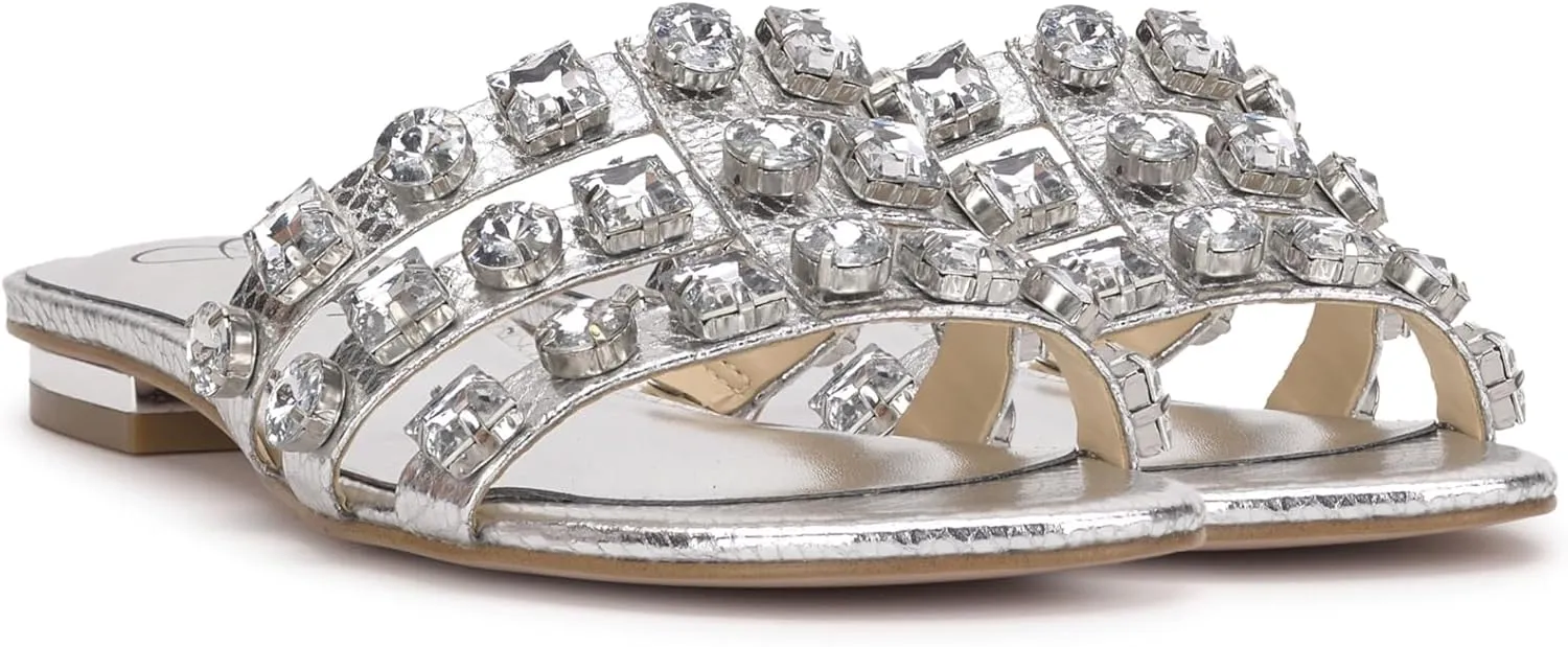 Jessica Simpson Womens Detta Rhinestone Slip On Slide Sandals