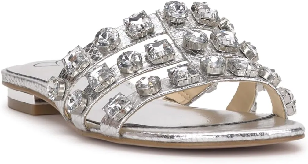 Jessica Simpson Womens Detta Rhinestone Slip On Slide Sandals