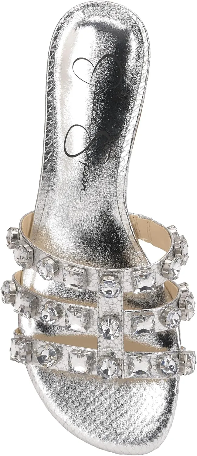 Jessica Simpson Womens Detta Rhinestone Slip On Slide Sandals