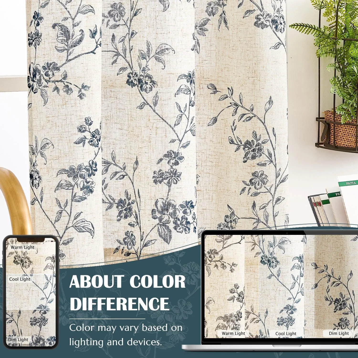 jinchan Floral Kitchen Curtains 24 Inch Linen Tier Curtains Farmhouse Cafe Half Window Drapes Over Sink Light Filtering Black on Beige for Living Room Laundry RV Rod Pocket 2 Panels