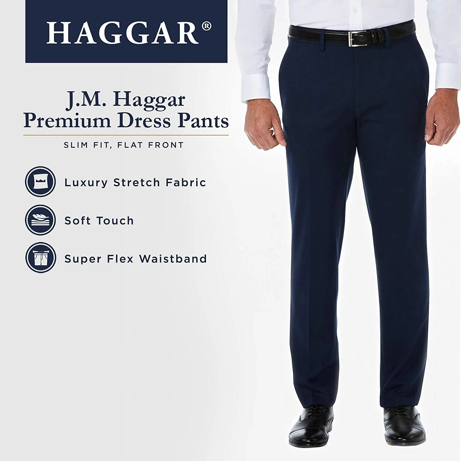 J.M. Haggar Men's 4 Way Stretch Slim Fit Flat Front Dress Pant