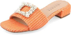 Journee Womens Pearl Raffia Slip On Open Square Toe Outset Block Heel Justina Comfort Foam Flat Sandals