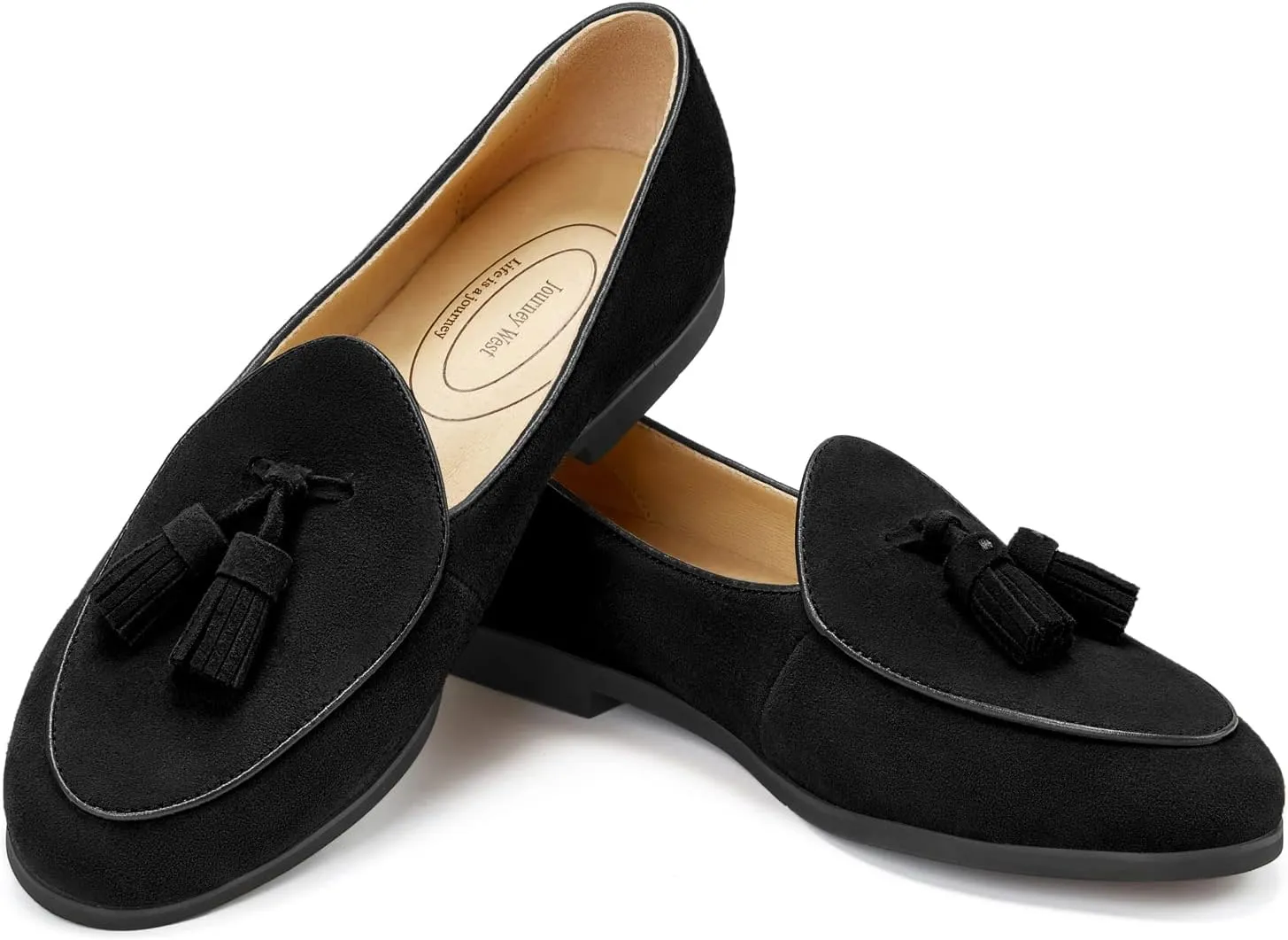 Journey West Suede Tassel Loafer for Women Slip-on BelgianLoafers Shoes