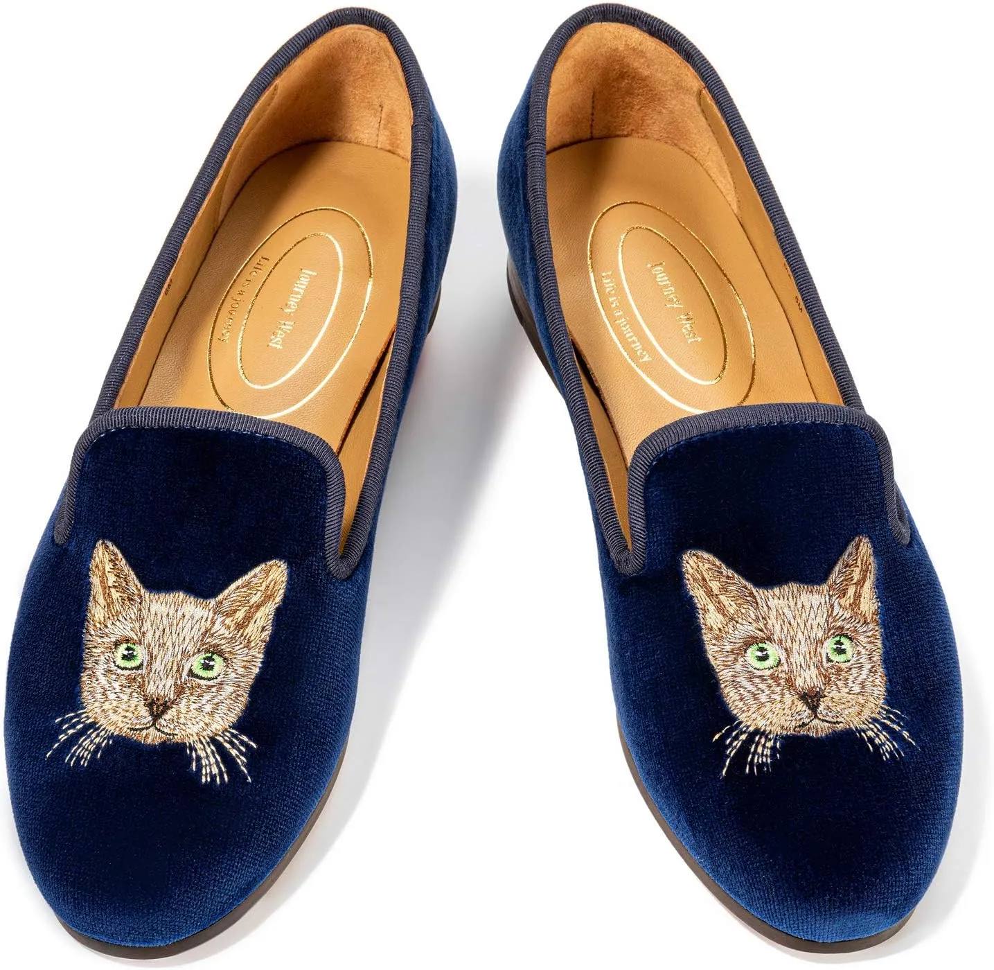 Journey West Women's Velvet Loafer Flat with Embroidery Velvet Slippers