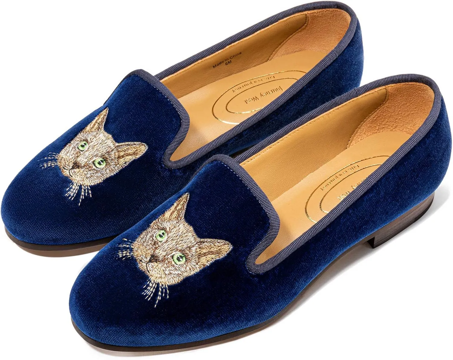Journey West Women's Velvet Loafer Flat with Embroidery Velvet Slippers