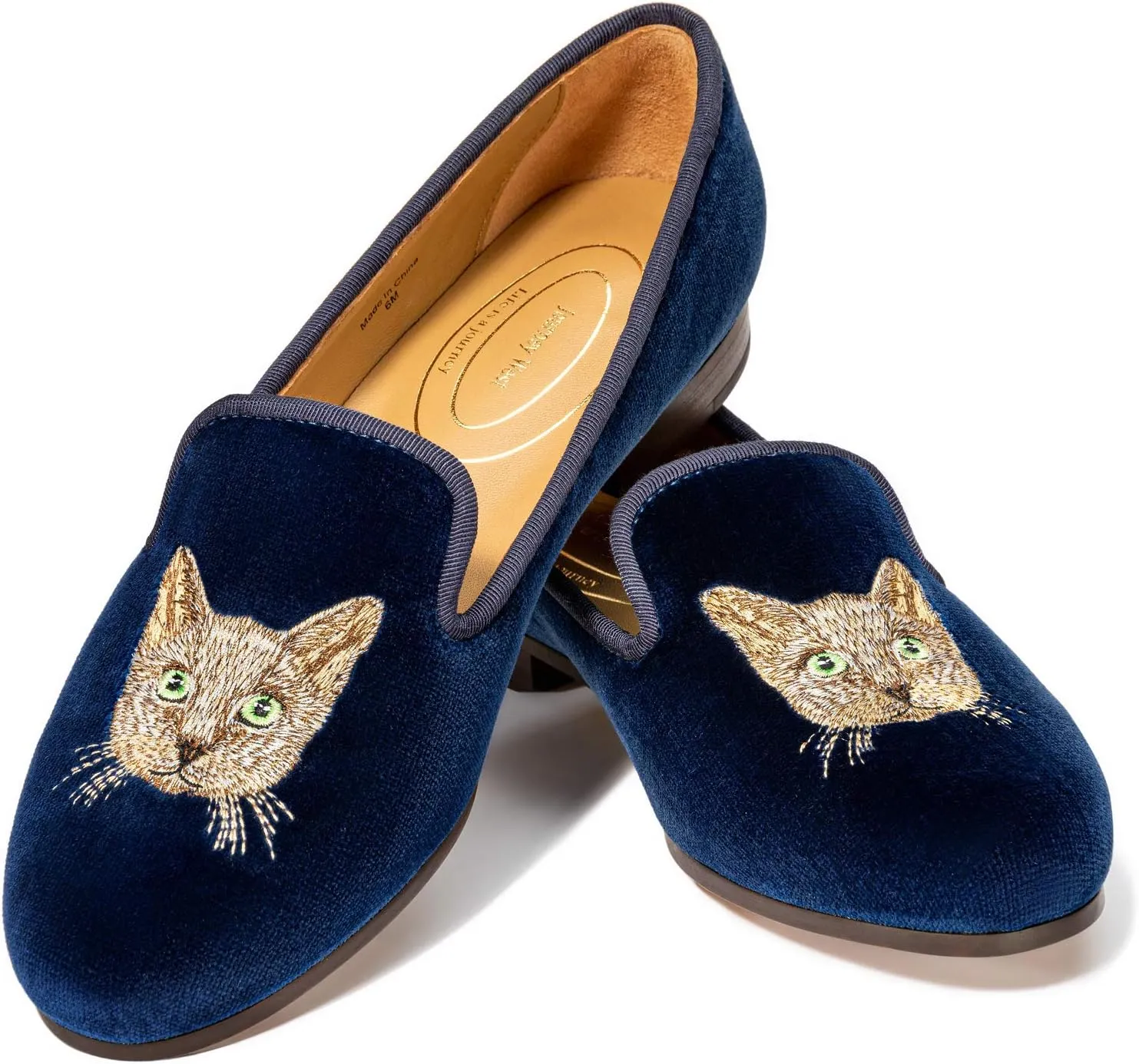 Journey West Women's Velvet Loafer Flat with Embroidery Velvet Slippers