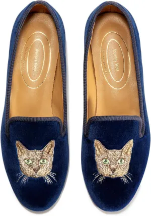 Journey West Women's Velvet Loafer Flat with Embroidery Velvet Slippers