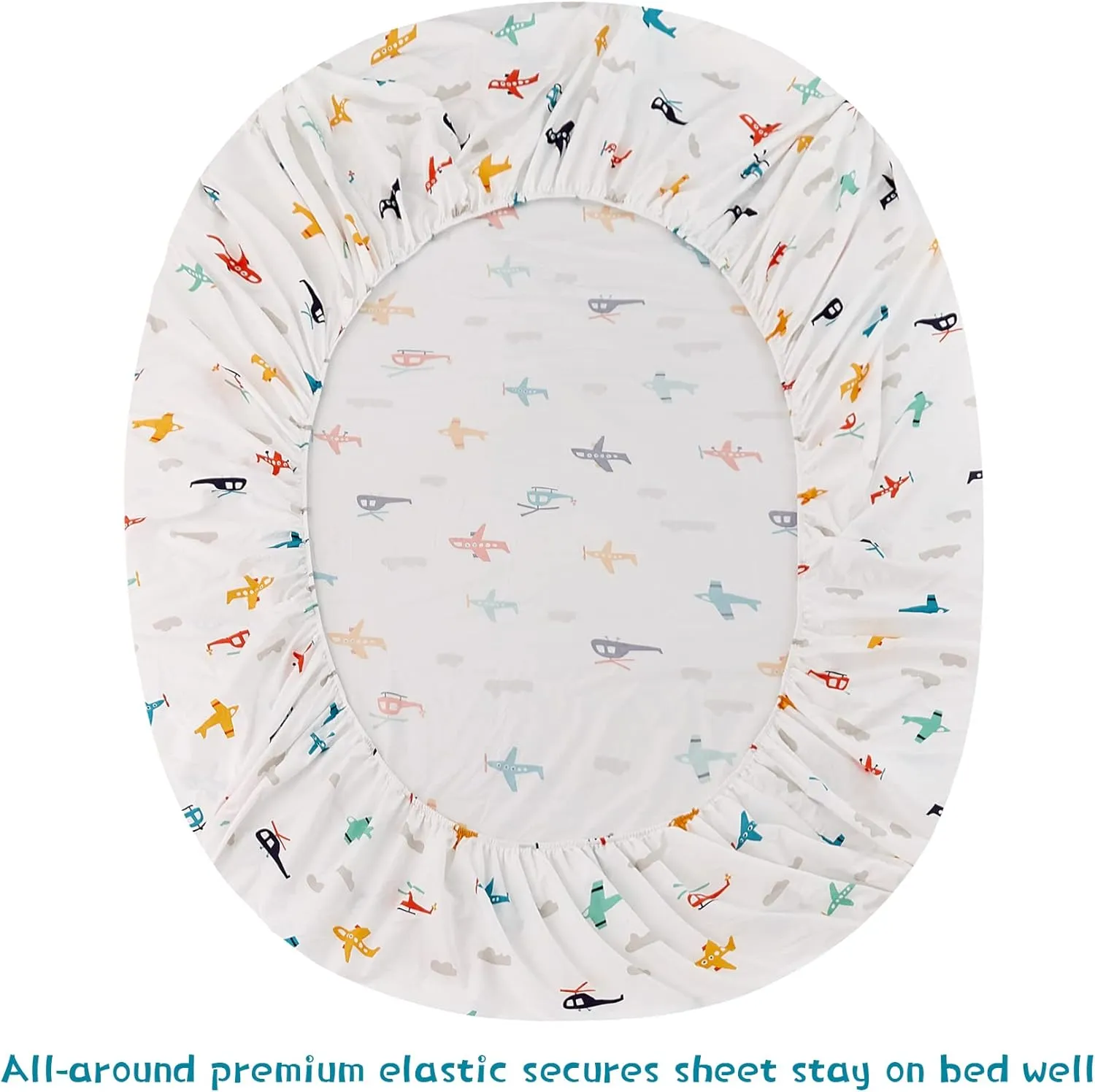 JSD Airplane Kids Sheet Set Full Size, 4 Piece Soft Printed Microfiber Bed Sheets Deep Pocket
