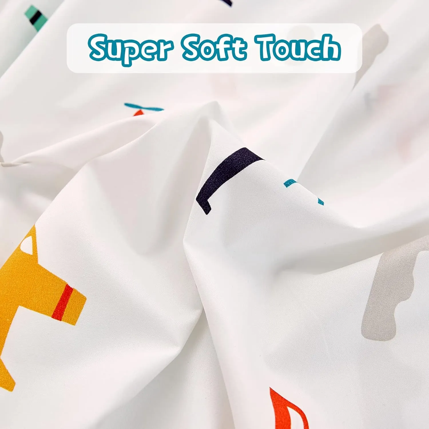 JSD Airplane Kids Sheet Set Full Size, 4 Piece Soft Printed Microfiber Bed Sheets Deep Pocket