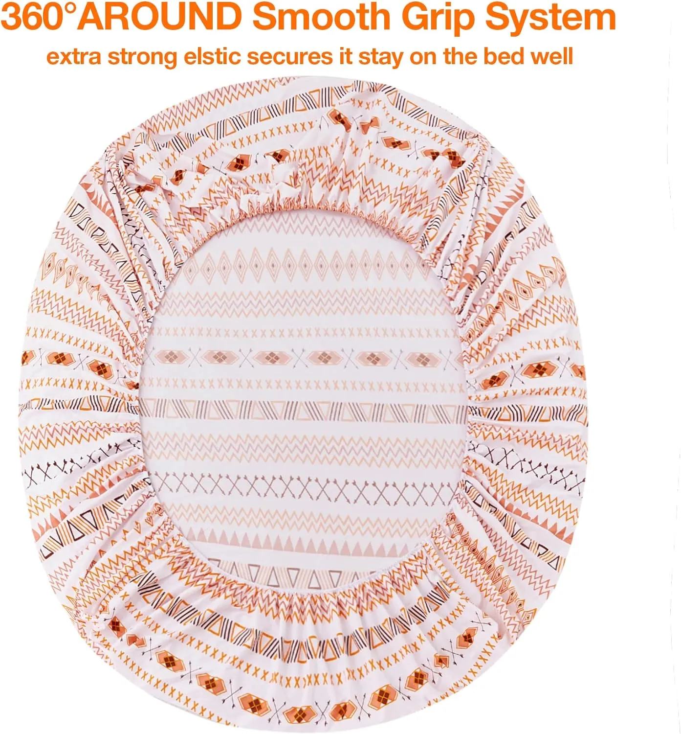 JSD Orange Boho Printed Sheet Set Queen Size, 6 Piece Geometric Soft Microfiber Sheets Pillowcases Deep Pocket