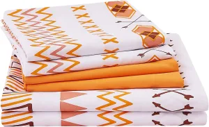 JSD Orange Boho Printed Sheet Set Queen Size, 6 Piece Geometric Soft Microfiber Sheets Pillowcases Deep Pocket