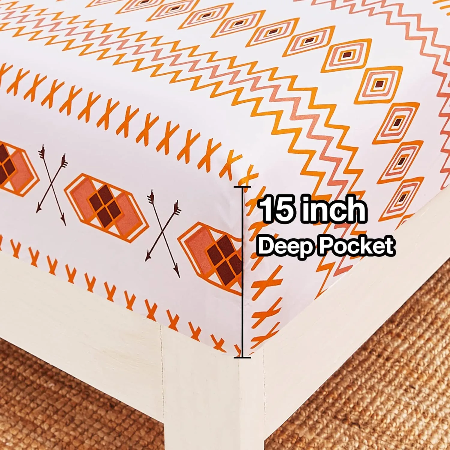 JSD Orange Boho Printed Sheet Set Queen Size, 6 Piece Geometric Soft Microfiber Sheets Pillowcases Deep Pocket