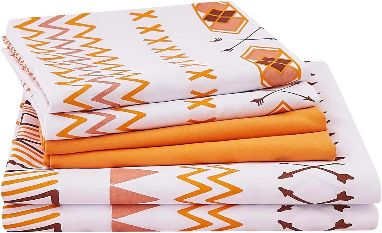 JSD Orange Boho Printed Sheet Set Queen Size, 6 Piece Geometric Soft Microfiber Sheets Pillowcases Deep Pocket