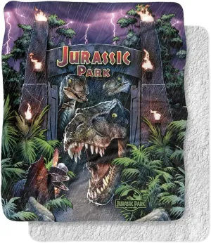 Jurassic Park Blanket, 50"x60", Welcome to The Park Silky Touch Sherpa Back Super Soft Throw Blanket