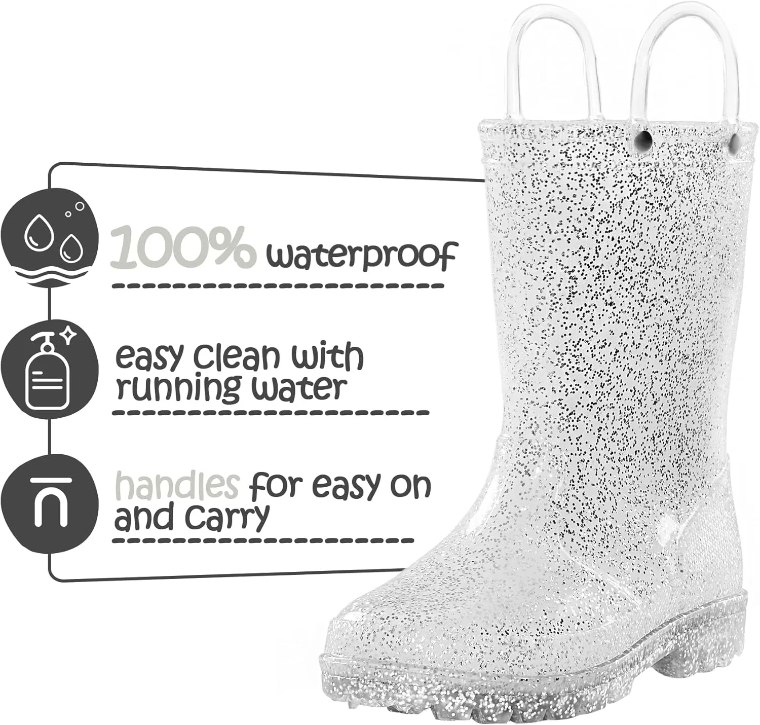 K KomForme Girls Rain Boots,Kids Glitter Waterproof Boots with Easy-on Handles