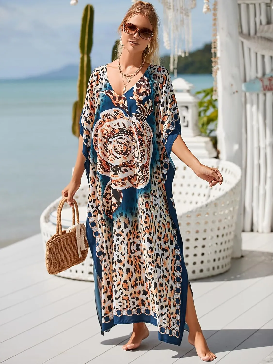 Kaftan Dresses for Women Plus Size Bathing Suit Cover up Vneck Batwing Dress Loose fit Moroccan Caftan mumu Dresses