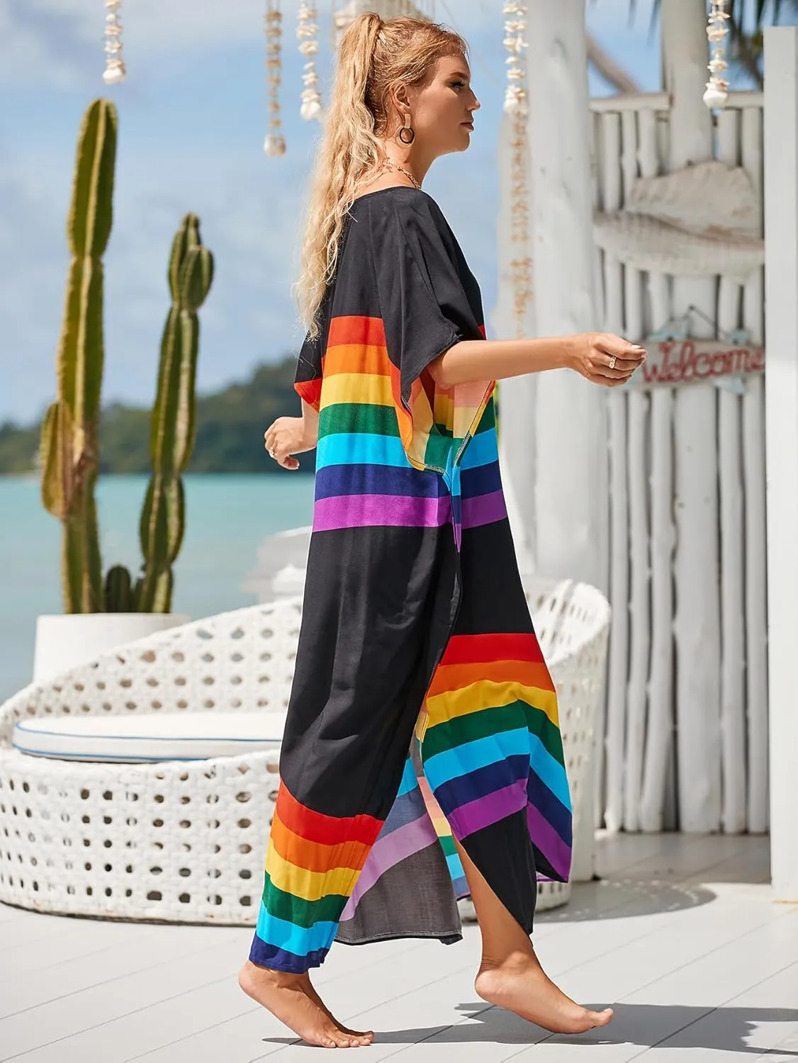 Kaftan Dresses for Women Plus Size Bathing Suit Cover up Vneck Batwing Dress Loose fit Moroccan Caftan mumu Dresses