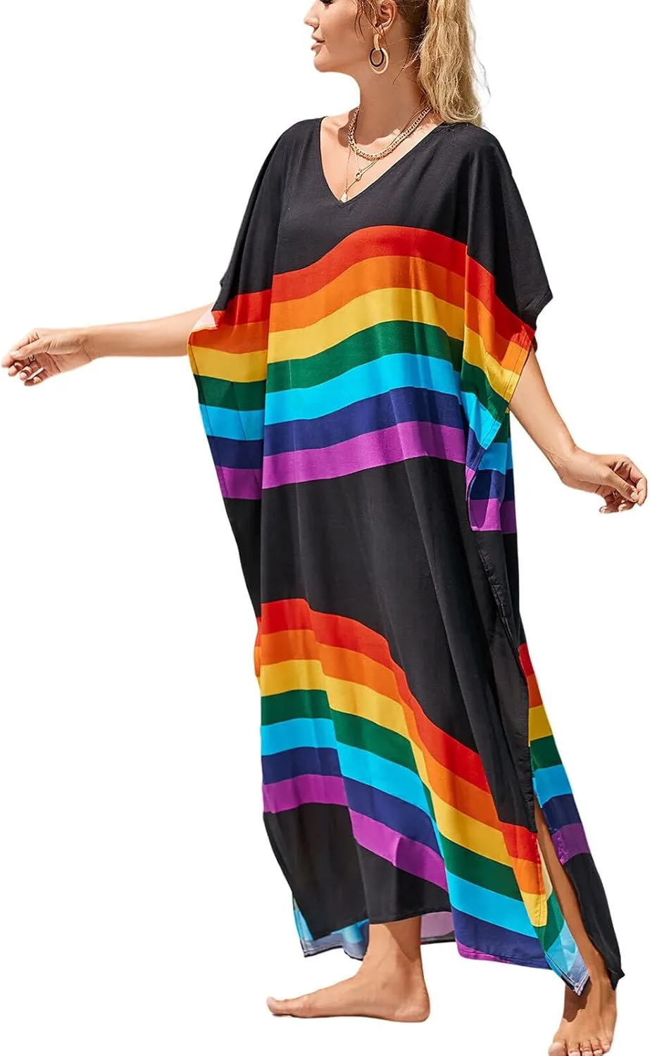 Kaftan Dresses for Women Plus Size Bathing Suit Cover up Vneck Batwing Dress Loose fit Moroccan Caftan mumu Dresses