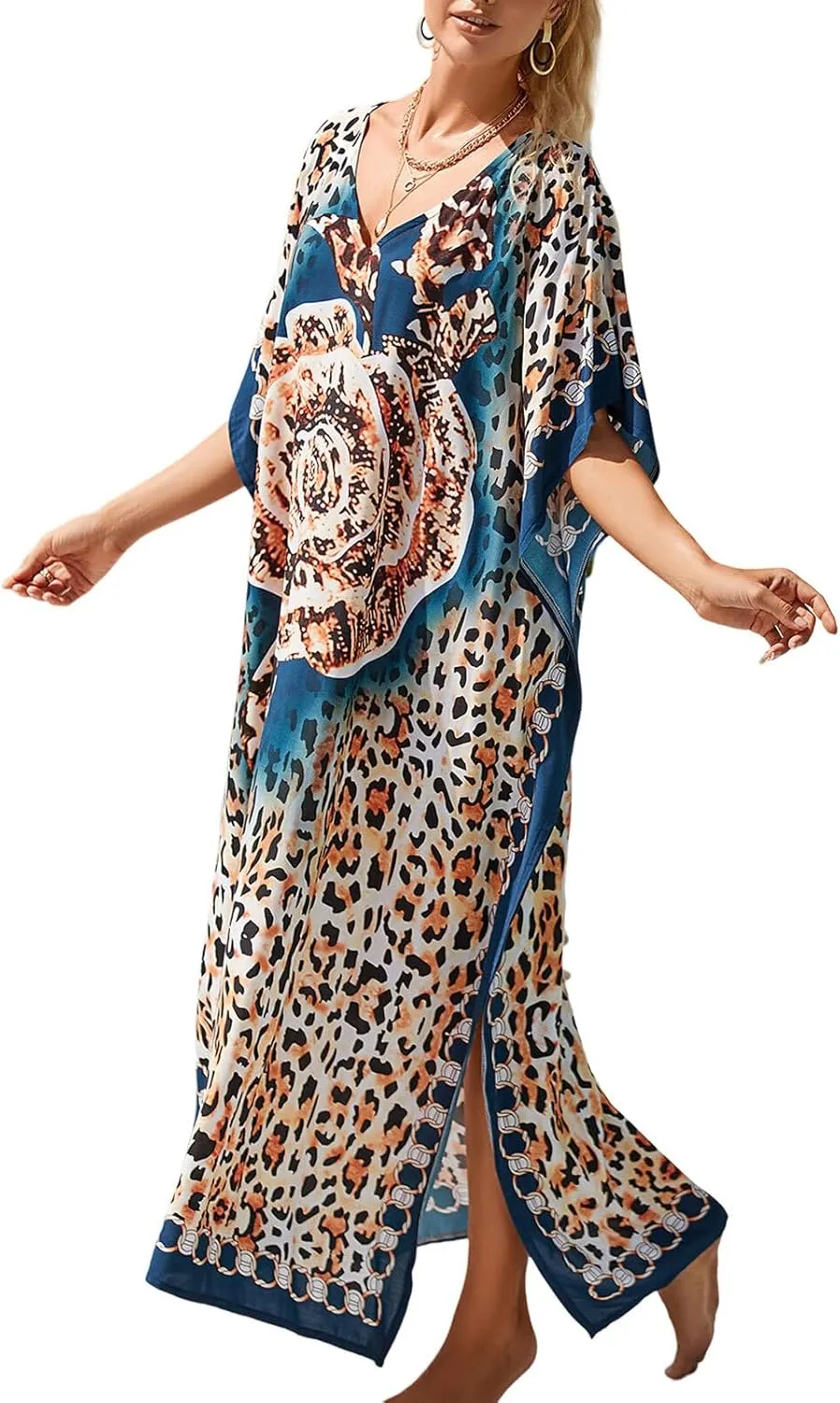 Kaftan Dresses for Women Plus Size Bathing Suit Cover up Vneck Batwing Dress Loose fit Moroccan Caftan mumu Dresses