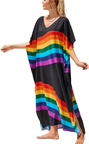 Kaftan Dresses for Women Plus Size Bathing Suit Cover up Vneck Batwing Dress Loose fit Moroccan Caftan mumu Dresses