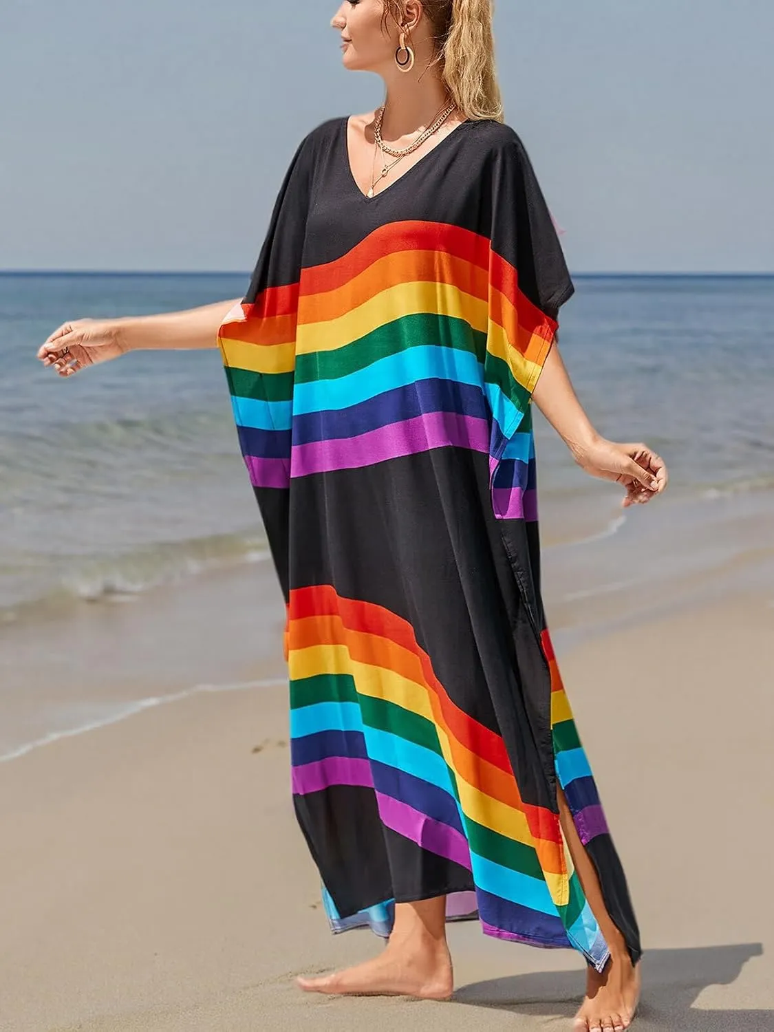 Kaftan Dresses for Women Plus Size Bathing Suit Cover up Vneck Batwing Dress Loose fit Moroccan Caftan mumu Dresses