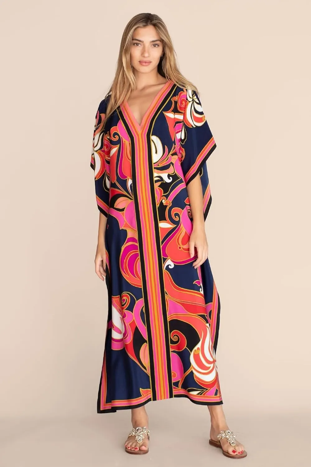 Kaftan for Women Plus Size Bathing Suit Cover up Vneck Batwing Dress Loose fit Moroccan Caftan mumu Dresses
