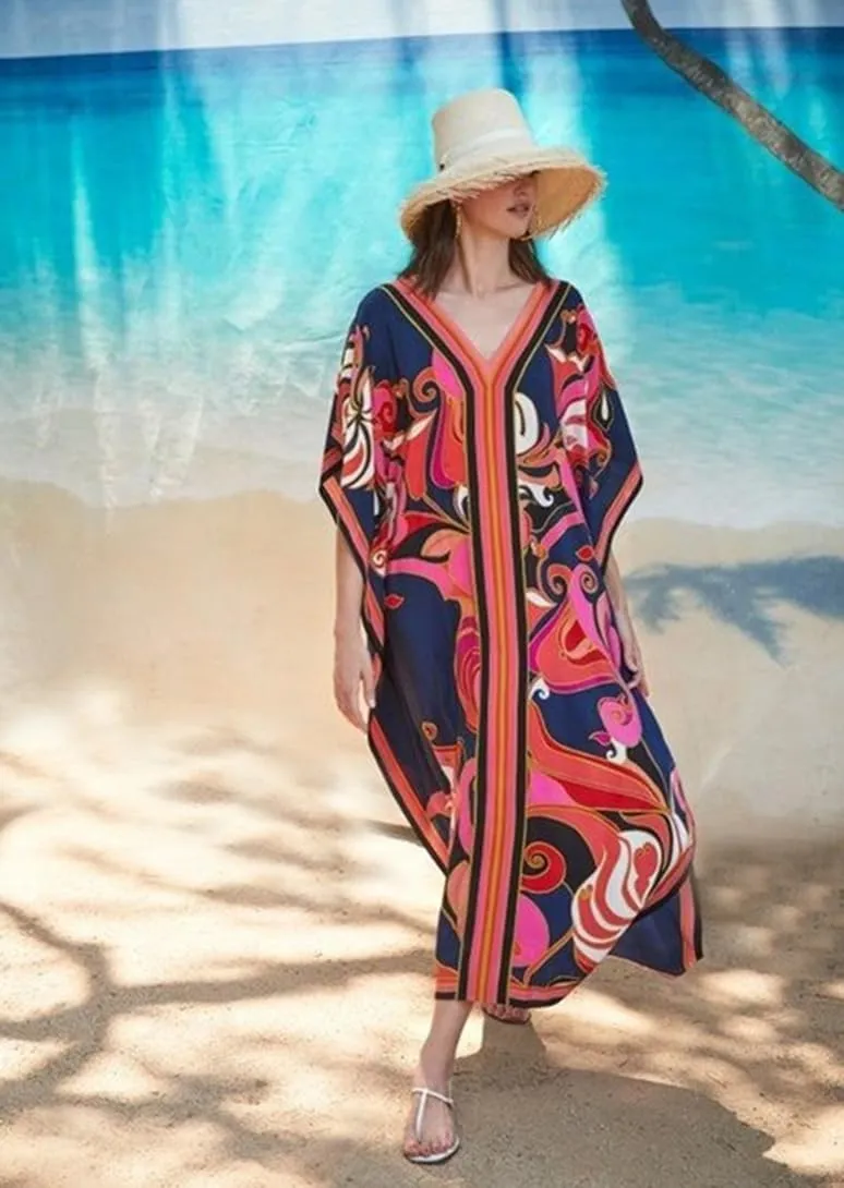 Kaftan for Women Plus Size Bathing Suit Cover up Vneck Batwing Dress Loose fit Moroccan Caftan mumu Dresses