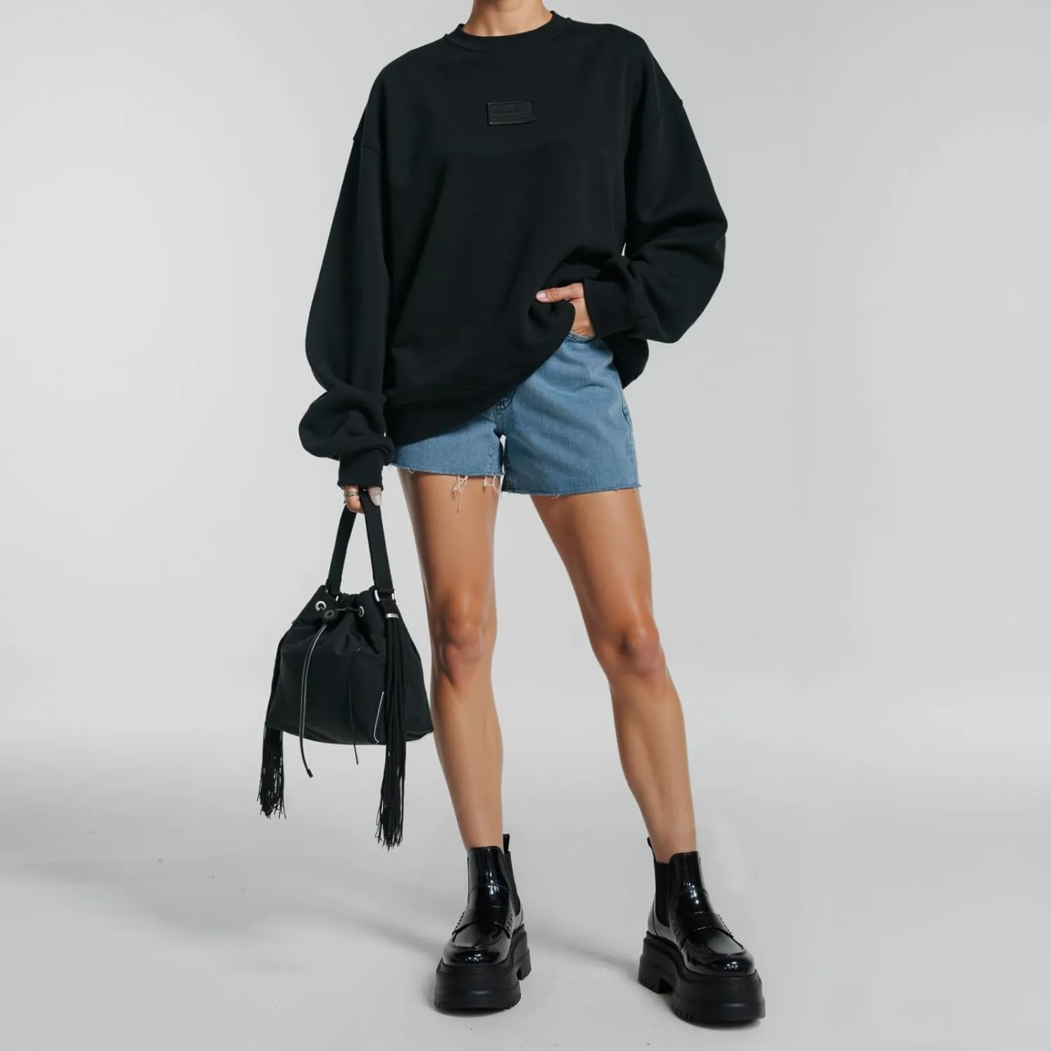 KaroNairy Platform Ankle Boots for Women Chelsea Boots Round Toe Chunky Heel Slip on Lug Sole Short Boots Black