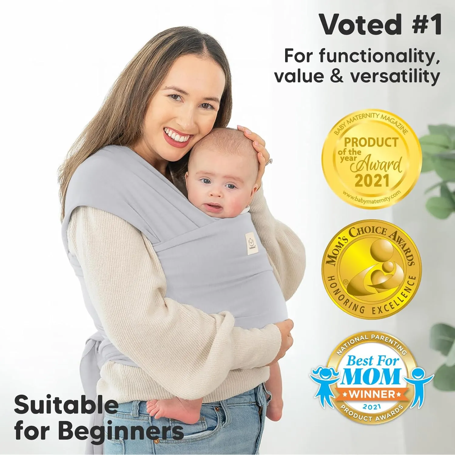 KeaBabies Baby Wrap Carrier - All in 1 Original Baby Carrier Newborn to Toddler Sling, Easy to Wear, Hands Free Bonding, Lightweight, Breathable Infant Wraps (Ash Gray)