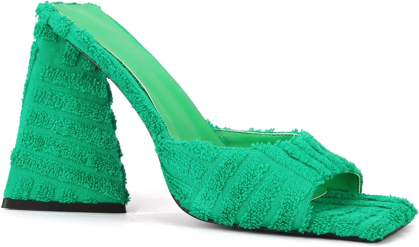 keleimusi Women's Trendy Square Toe Block Heel Dress Mules with Wide Strap