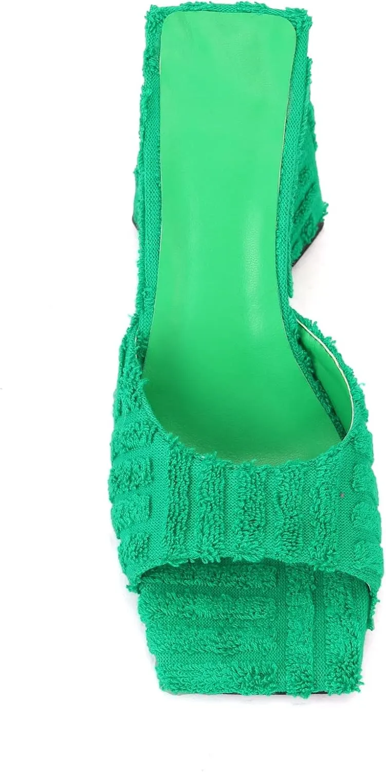 keleimusi Women's Trendy Square Toe Block Heel Dress Mules with Wide Strap