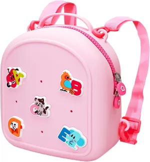 Kids Silicone Backpack, Water-Resistant Mini Travel Bag with Alphabet Badges for Toddlers 3-6, Skin-Friendly, Easy-to-Clean, Gift for girls(Pink)